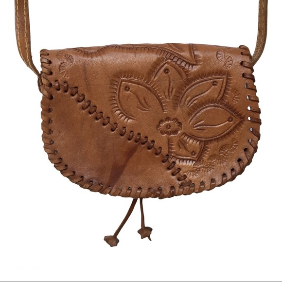Real Leather Little Brown Floral Crossbody Bag - Picture 6 of 6